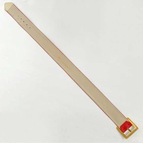 VINTAGE YVES SAINT LAURENT RED LEATHER GOLD BUCKLE BELT - Picture 6 of 9